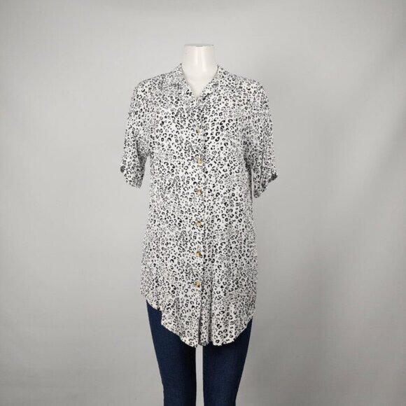 Z Supply Tops - Z Supply White Animal Print Button Up Tunic Top Size S